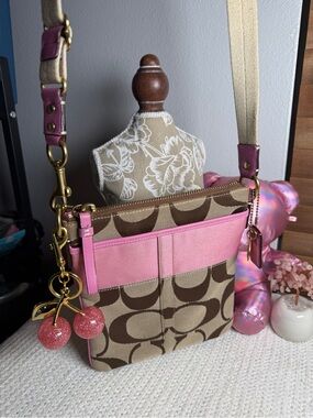 Pink/Brown Coach #41207 Signature Canvas Crossbody